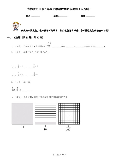 吉林省白山市五年级上学期数学期末试卷(五四制)