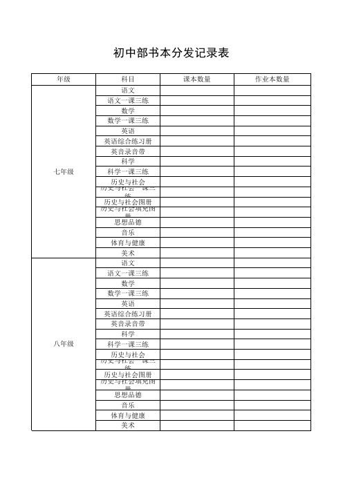 初中部书本分发记录表