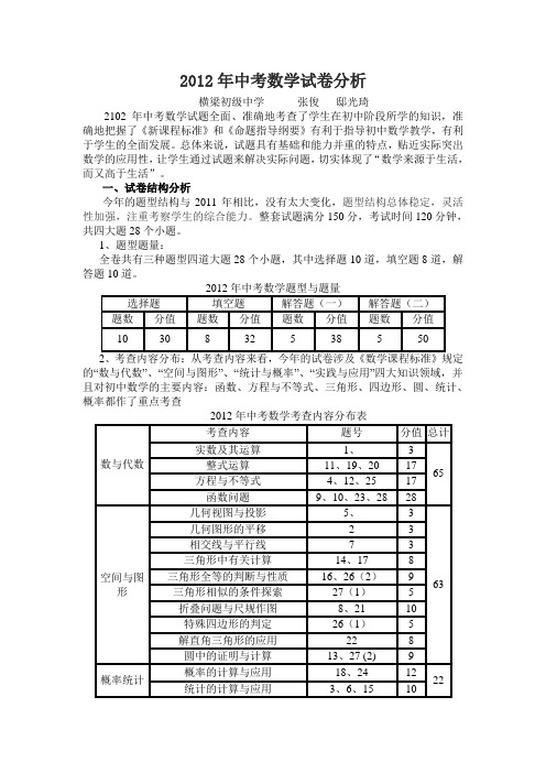 2012年中考数学试卷分析