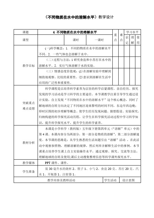 教科版科学四年级上册《二 溶解  不同物质在水中的溶解能力》教学设计_5