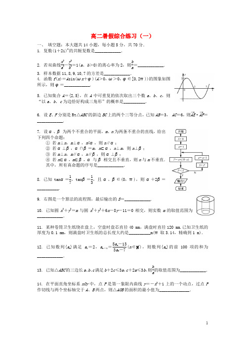 江苏省南京市高二数学 暑假综合练习(一)