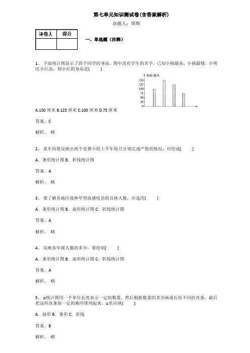 【三套试卷】【浙教版】小学四年级数学上册第七单元练习试卷(带答案)