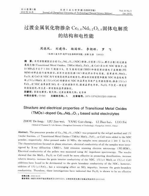 过渡金属氧化物掺杂Ce0.8Nd0.2O1.9固体电解质的结构和电性能