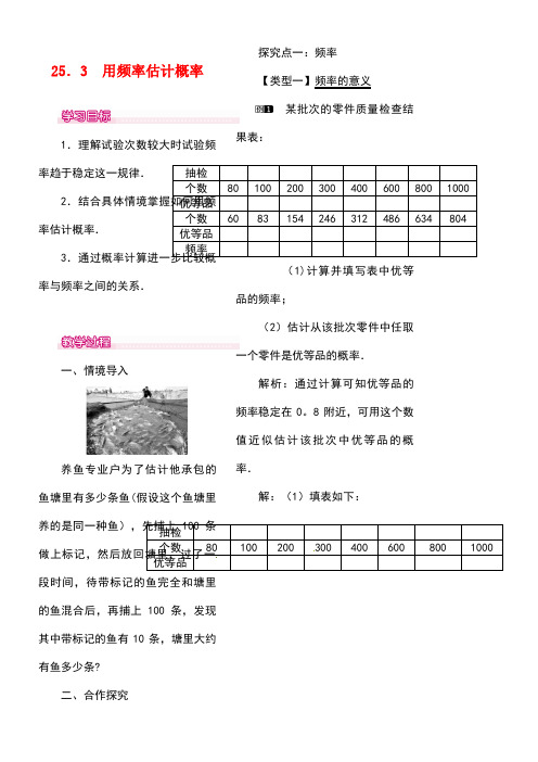 九年级数学上册25.3用频率估计概率教案1新人教版(1)