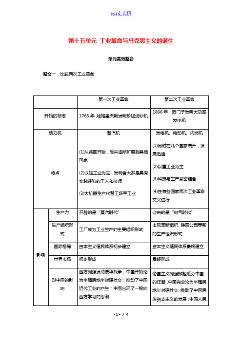 2022届新教材高考历史一轮复习第十五单元工业革命与马克思主义的诞生单元高效整合学案新人教版