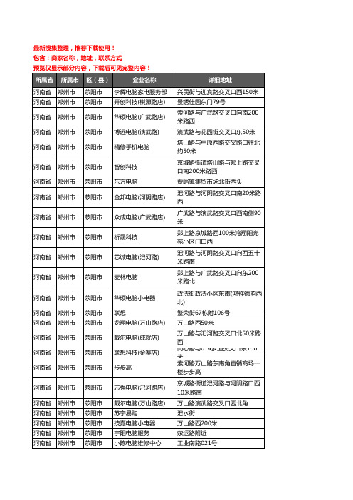 新版河南省郑州市荥阳市电脑企业公司商家户名录单联系方式地址大全98家