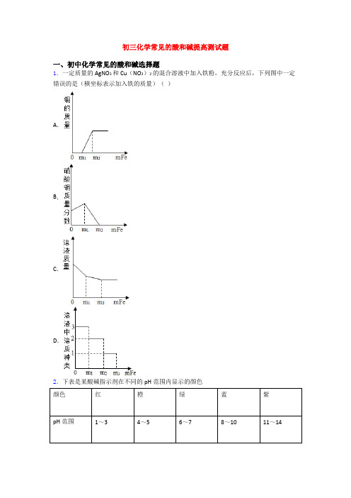 初三化学常见的酸和碱提高测试题