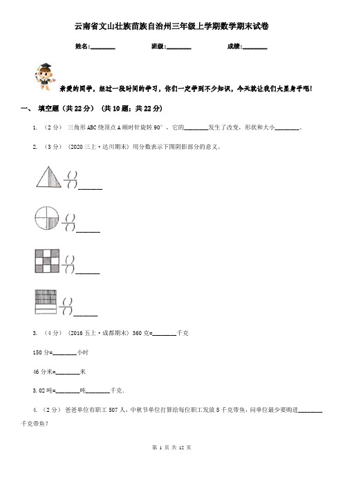 云南省文山壮族苗族自治州三年级上学期数学期末试卷