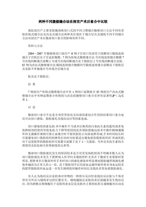 两种不同腹壁缝合法在剖宫产术后愈合中比较