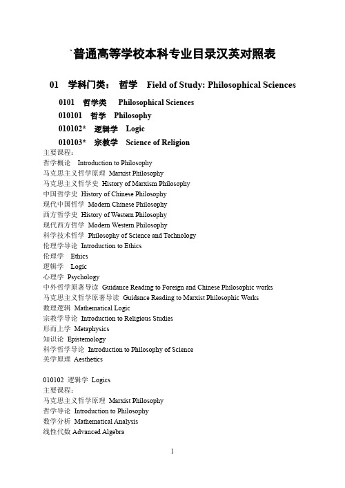 普通高等学校本科专业目录汉英对照表