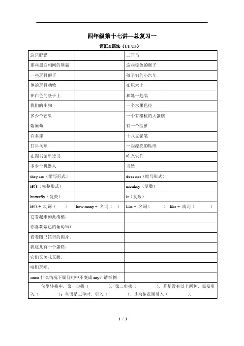 译林版英语四年级上册期末总复习U1-U3