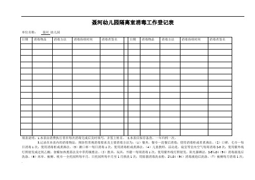 聂河幼儿园隔离室消毒工作登记表