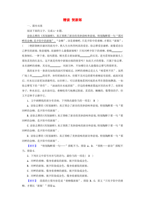 高中语文诗歌部分第2单元挚情的呼唤精读贺新郎练习含解析