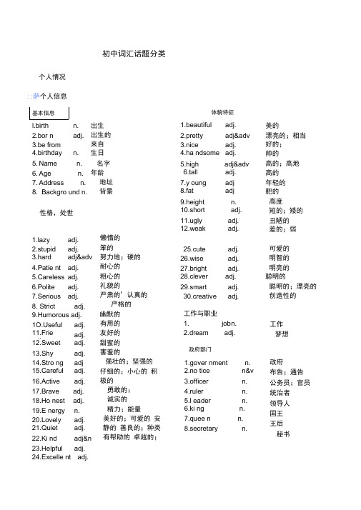 初中词汇话题分类