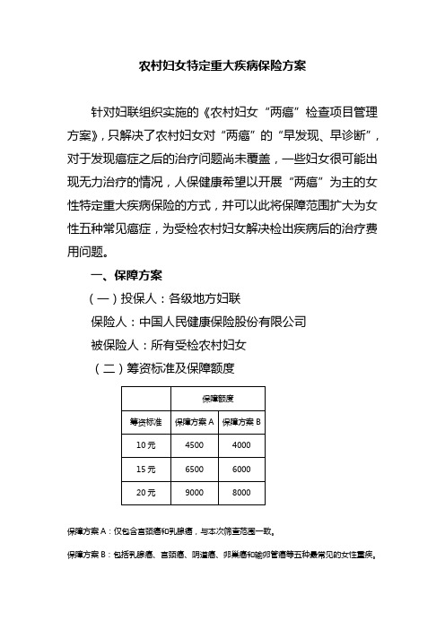 农村妇女特定重大疾病保险方案