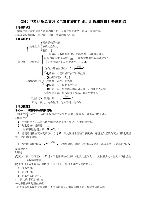 2018中考化学总复习《二氧化碳的性质、用途和制取》专题训练