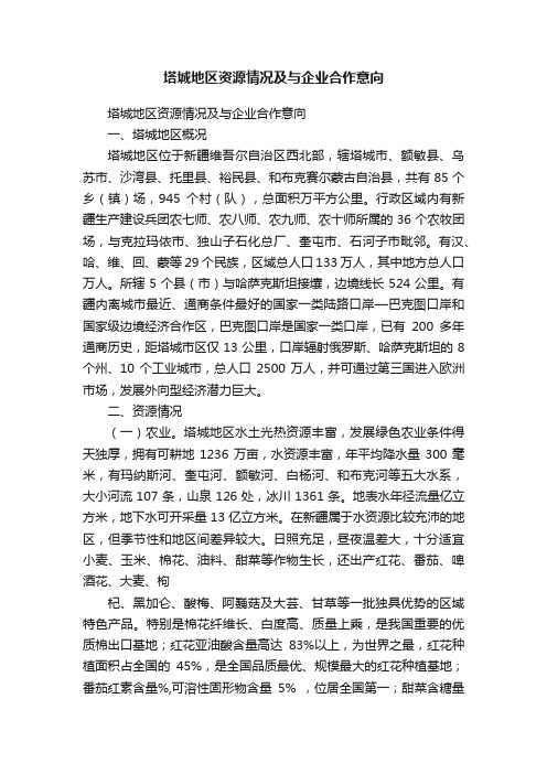 塔城地区资源情况及与企业合作意向