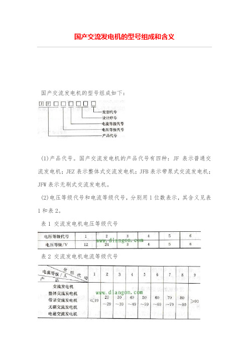 国产交流发电机的型号组成和含义