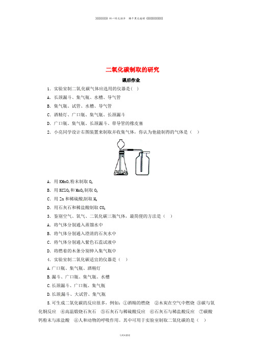 九年级化学上册 第六单元6.2 二氧化碳制取的研究课后作业