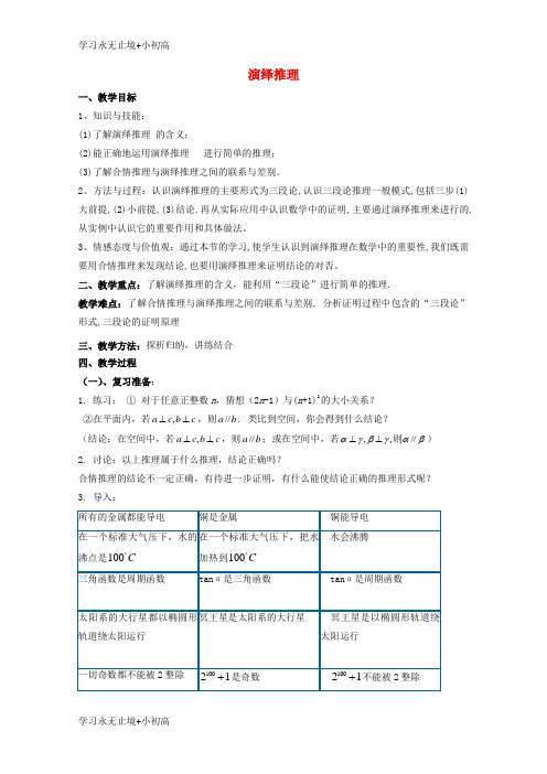 【精品学习】高中数学第一章推理与证明1.1归纳与类比演绎推理教案北师大版选修2_2