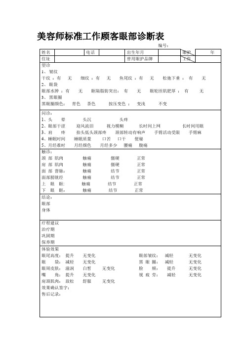 美容师标准工作顾客眼部诊断表