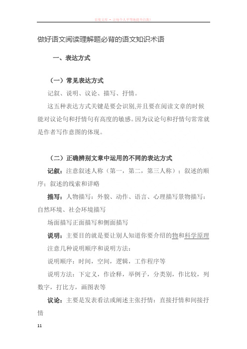 语文阅读理解题答题必背知识术语