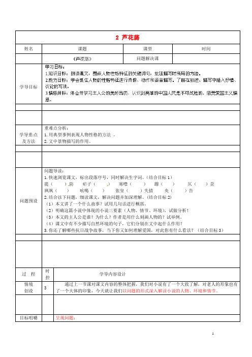 山东省济南市济阳县竞业园学校八年级语文上册 2 芦花荡设计方案2 新人教版