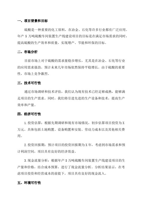 年产5万吨硫酸车间装置生产线建设项目可行研究报告