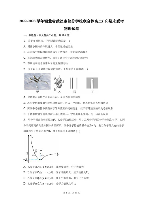 2022-2023学年湖北省武汉市部分学校联合体高二(下)期末联考物理试卷(含解析)