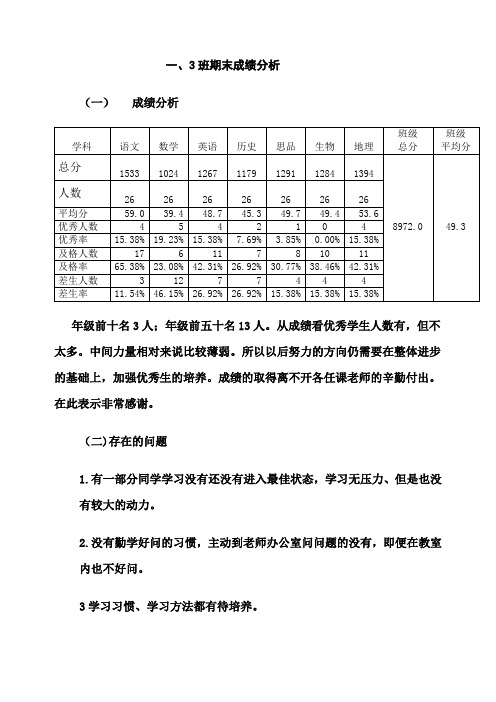 (完整版)七年级期末成绩分析