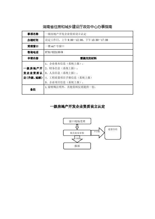 住房和城乡建设厅政务服务办事指南(一级房地产开发企业资质设立认定、一企业资质证书变更)——A17窗口