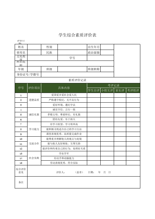 学生综合素质评价表