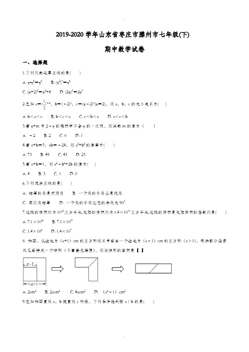 2019-2020学年山东省枣庄市滕州市七年级(下)期中数学试卷(原卷版)