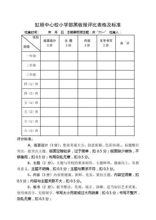 缸顾中心校小学部黑板报评比表格及标准