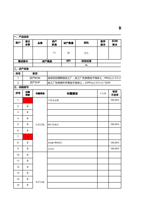 手机试产报告模板