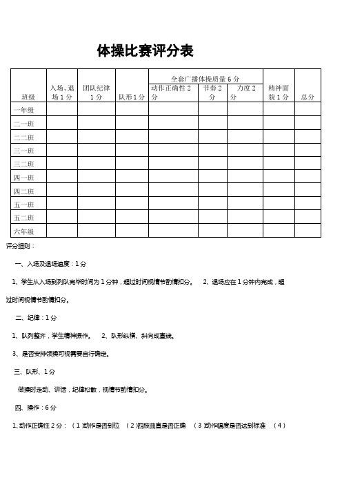 体操比赛评分表及细则