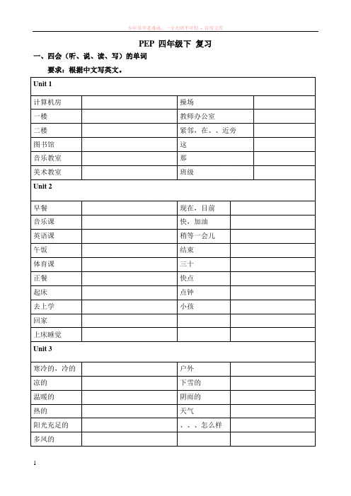 pep-小学四年级英语下册最新版-期末复习资料