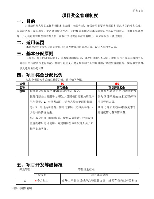 研发部项目奖金分配管理制度