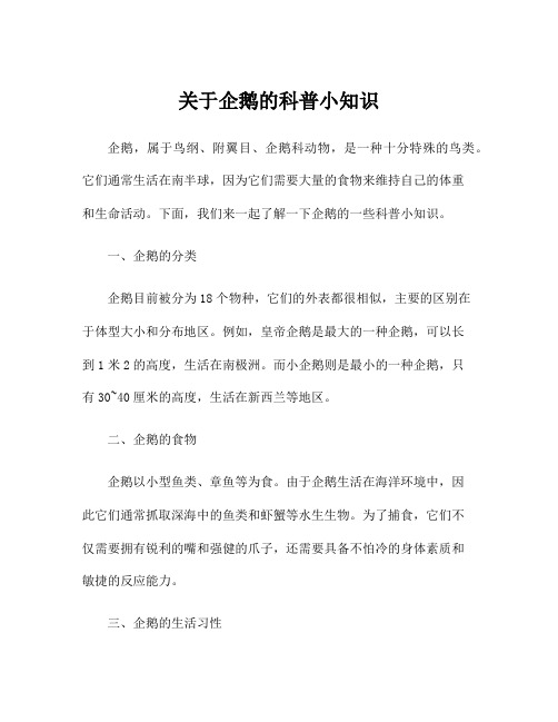 关于企鹅的科普小知识