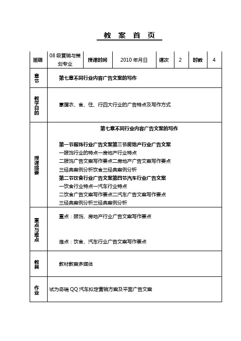 (广告传媒)不同行业内容广告文案的写作