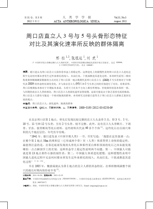 周口店直立人 3 号与 5 号头骨形态特征