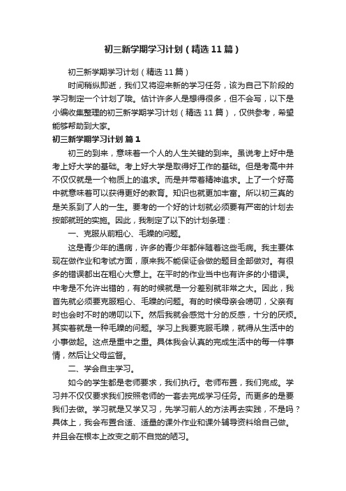 初三新学期学习计划（精选11篇）