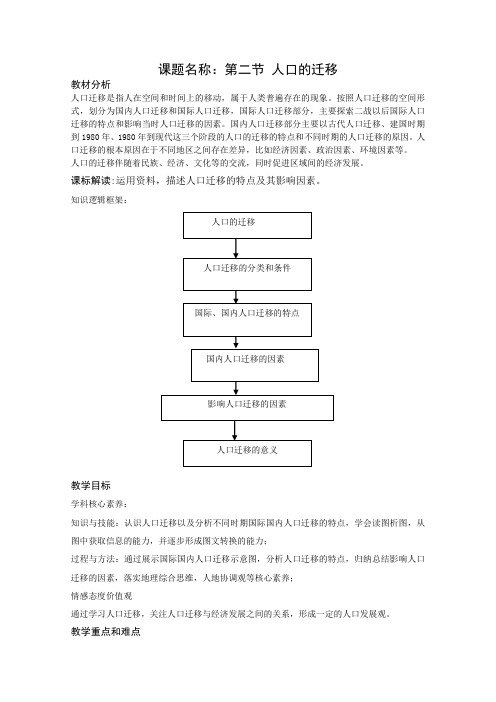 高一地理中图版必修2教学教案第一章第二节人口的迁移