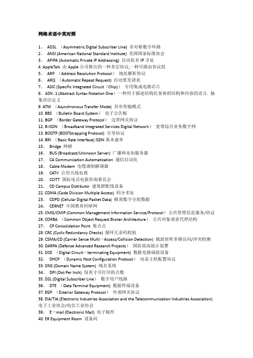 网络工程师术语中英文对照