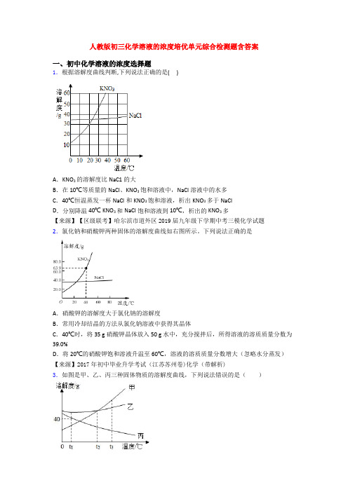 人教版初三化学溶液的浓度培优单元综合检测题含答案