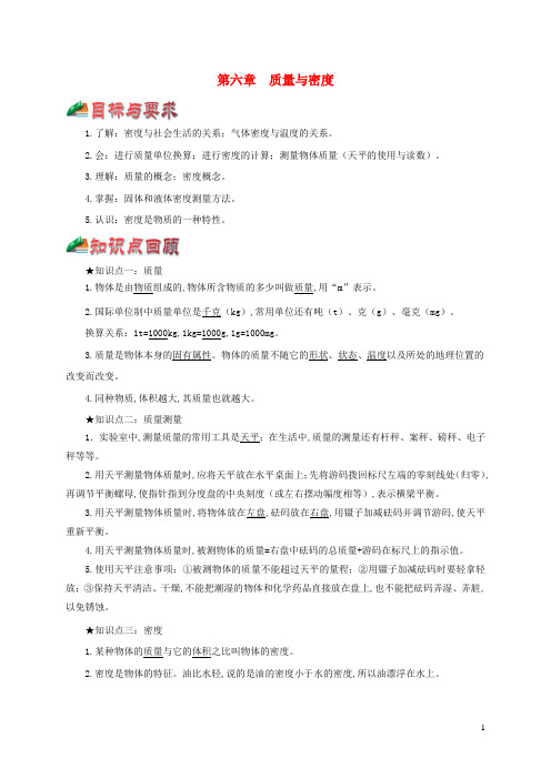 中考物理一轮复习一遍过第六章质量与密度综合备课含解析