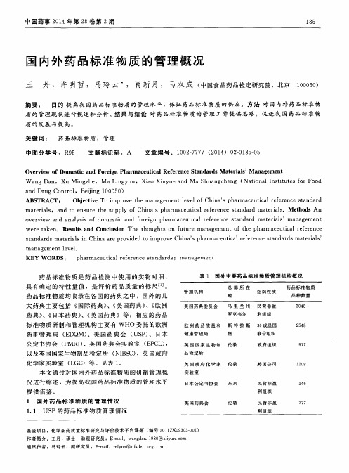 国内外药品标准物质的管理概况