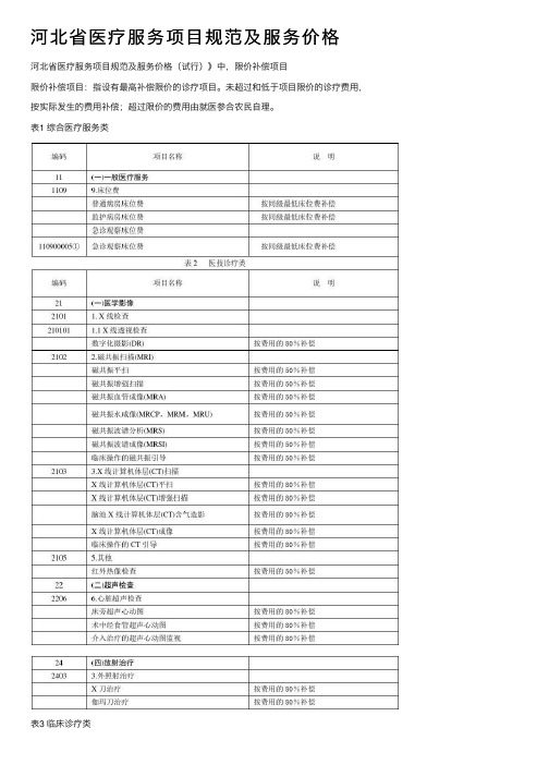 河北省医疗服务项目规范及服务价格