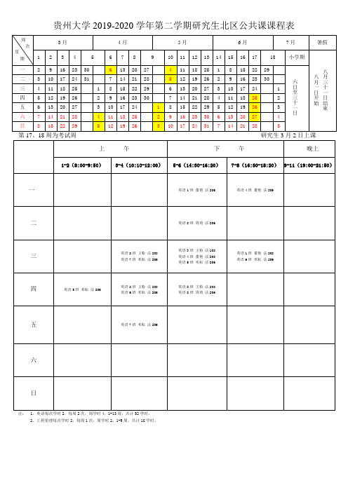 贵州大学2019-2020学年第二学期研究生北区公共课课程表