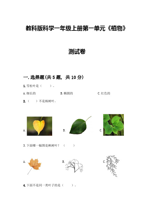 教科版科学一年级上册第一单元《植物》测试卷附参考答案【综合卷】